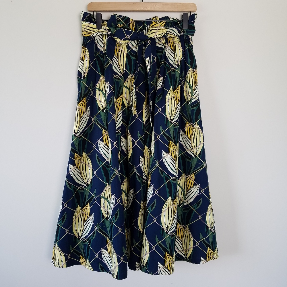 Pinkyotto Navy Floral Midi Skirt with Belt